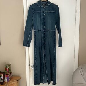 Lazer Jeans Glitter Fleck Denim Coat Dress Womens Large Y2K Boho Duster